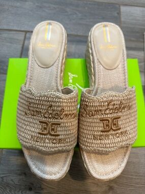 Sam Edelman Neutral Beige Woven Espadrille Slide Mules